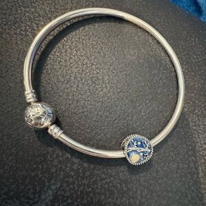 Pandora Silver Bracelet with Blue and Gold Charms